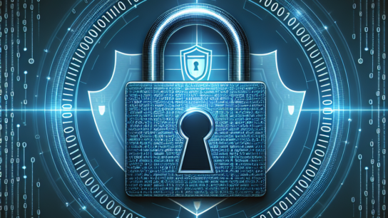 "Digital padlock with binary code overlay symbolizing the intersection of hacking and smart lock security enhancement"