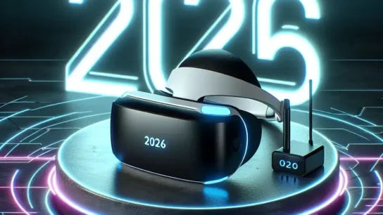 "Sony PSVR2 wireless adapter development announcement, 2026 – close-up image of PSVR2 headset with visual focus on wireless technology features."